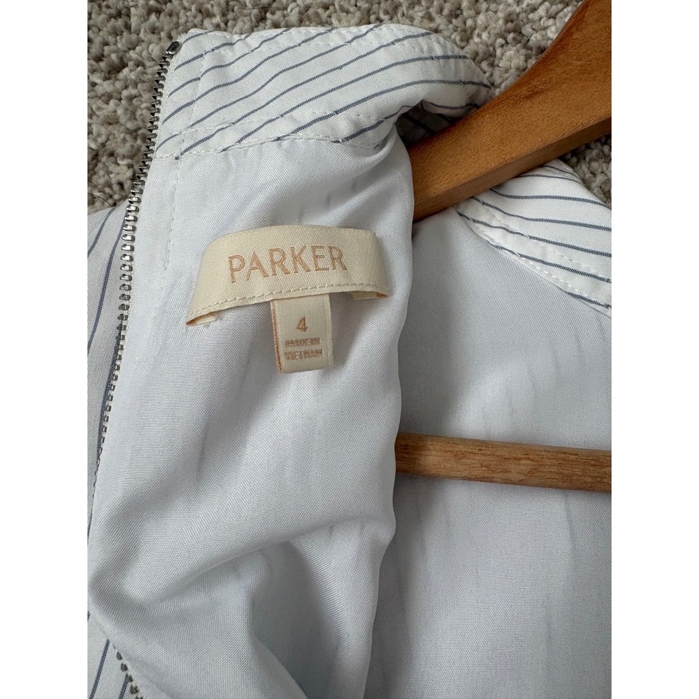 Parker Cotton Poplin Blue White Pinstripe High Neck Sleeveless Crop Top Size 4 - Picture 4 of 7